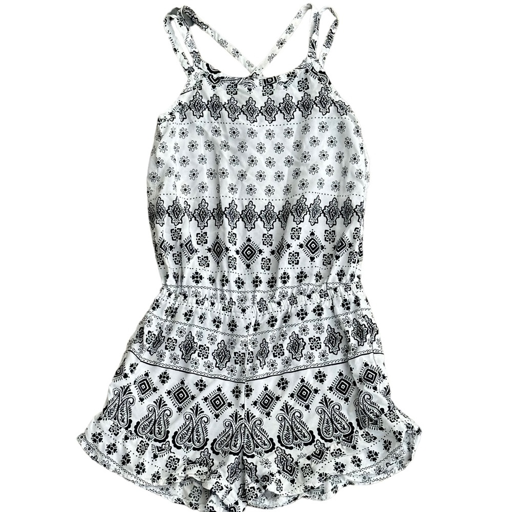 Children's Place Boho Black & White Paisley Print Sleeveless Romper - Size 5/6